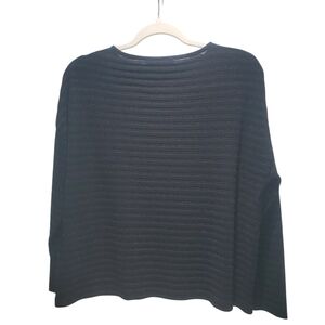 All Saints Striped Shimmer Black Knit Top Drop Shoulder Long Sleeve Women's XS